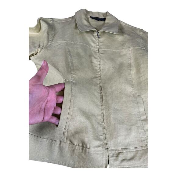 Classiques Entier 100% Linen Full Zip Jacket Size Small Lime Green Lightweight - Picture 10 of 12